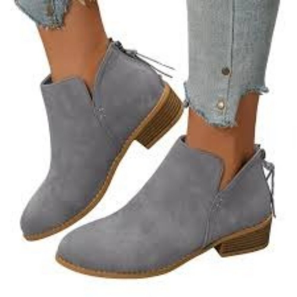 Old Navy Gray  side zip Ankle Booties microsuede
